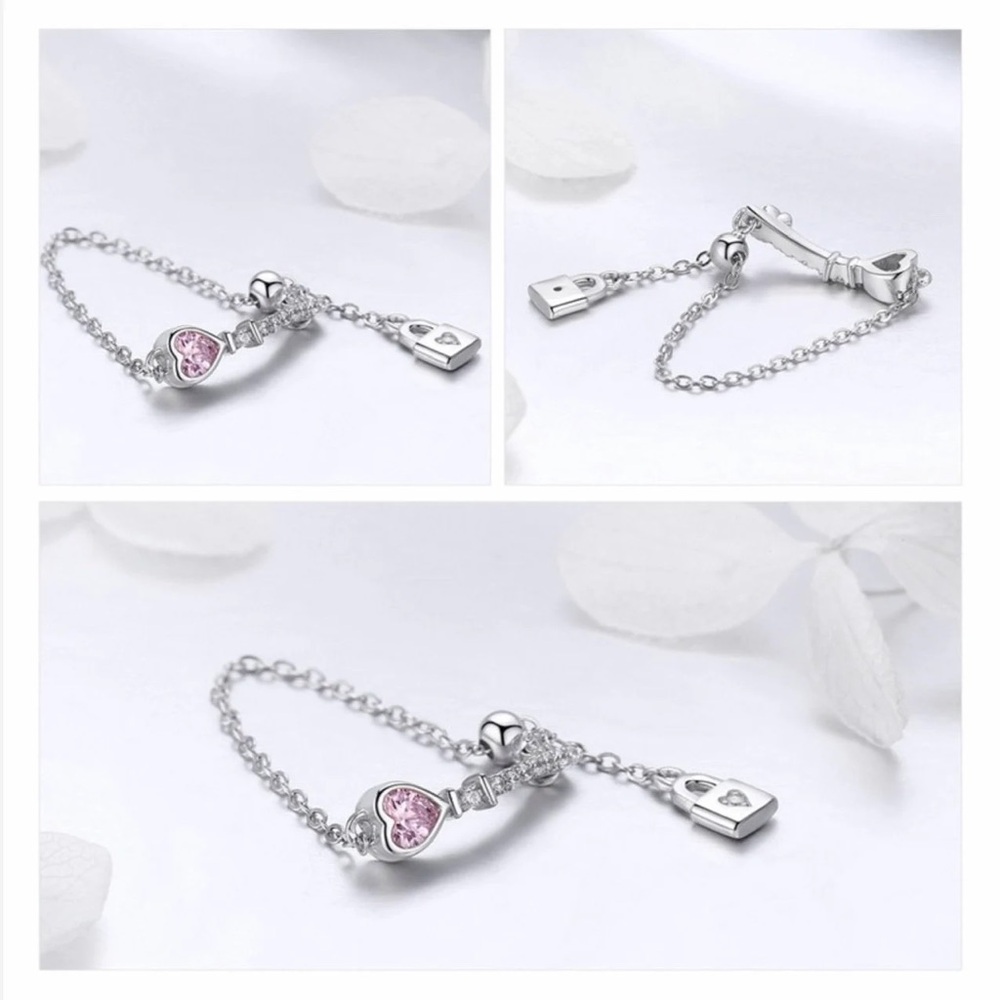 Trendy New 925 Sterling Silver Love Heart Lock Key Chain Rings for Women - Picture 5 of 5